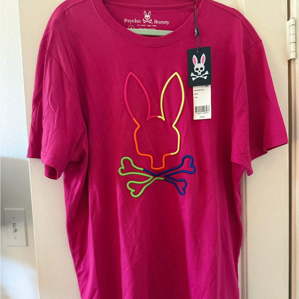 Psycho Bunny Mens Magenta Tee with Neon Graphic